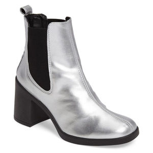 NWT Topshop Silver Barnaby Chunky Heel Boots